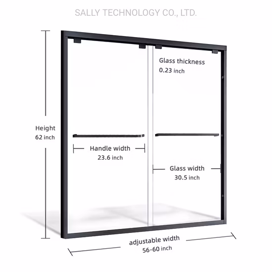 Sally 58.5-60"W*72"H Double Sliding Shower Doors Tempered Glass Matt-Black Framed Shower Door