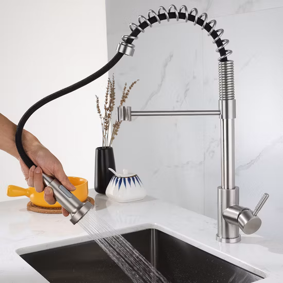 Chrome Spring Pull Type Hot and Cold Copper Kitchen Faucet
