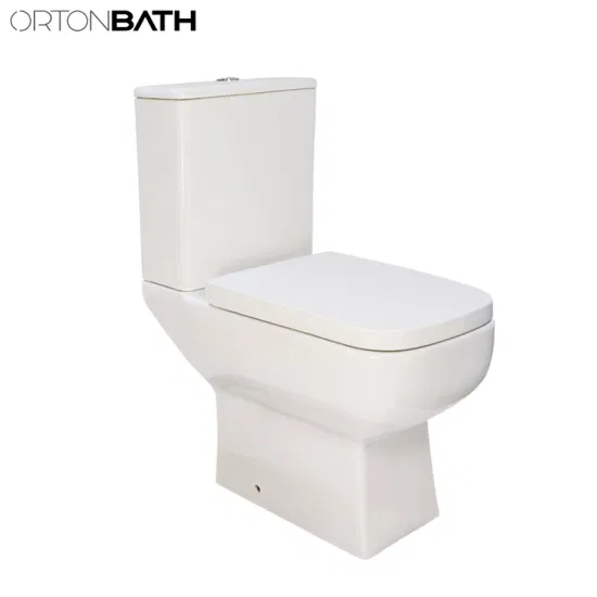 Ortonbath Dual Flush 3/6L Vaso sanitário P Trap formato quadrado sem aro vaso sanitário moderno com assento fechado macio vaso sanitário de duas peças